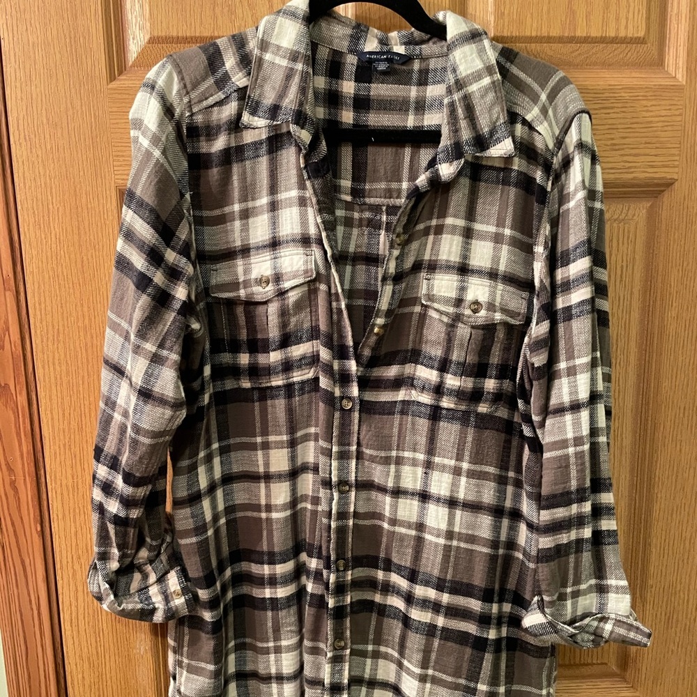 Green and Cream long sleeve flannel dress